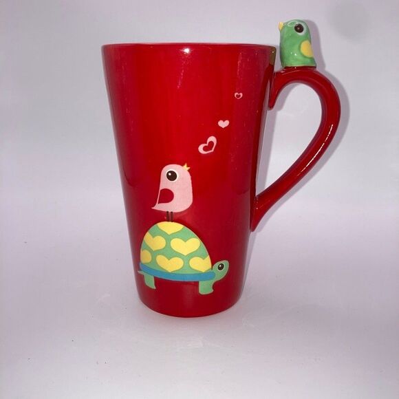 Valentine’s 2009 Mug Tall 5-5/8" Turtle Bird Embossed Bird on Handle - Picture 1 of 5